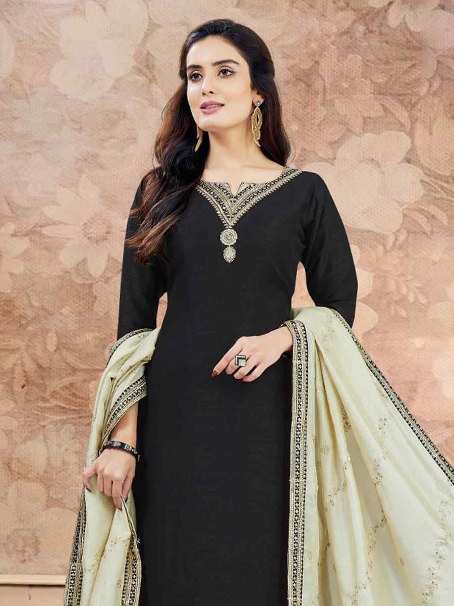 Black Silk Embroidery Party Wedding Festival Casual Ready Pant Salwar Kameez