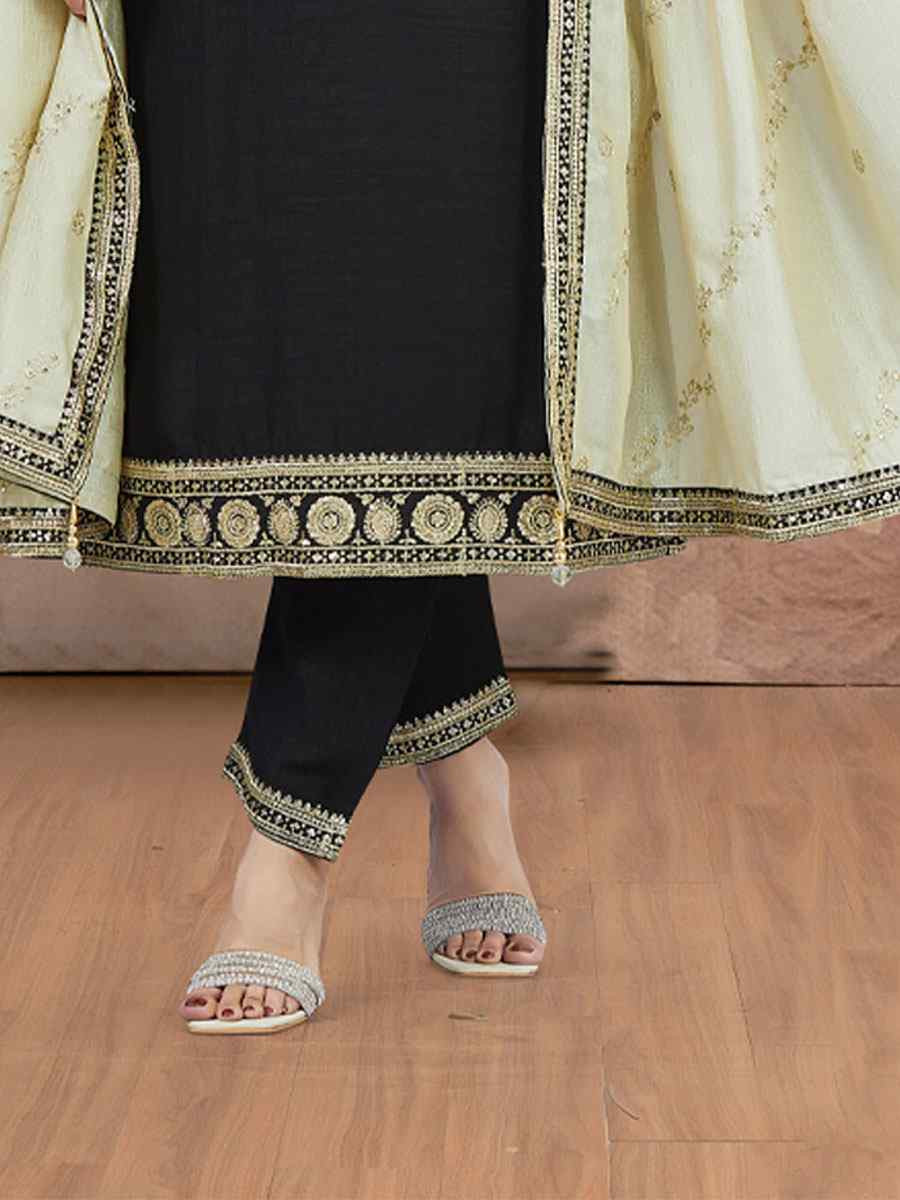 Black Silk Embroidery Party Wedding Festival Casual Ready Pant Salwar Kameez