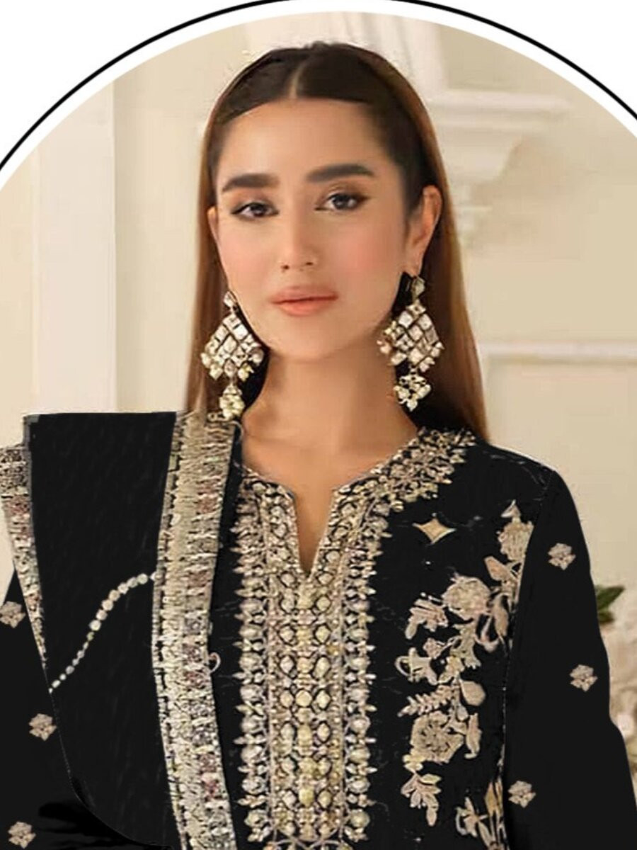 Black Silk Embroidery Sequins Zari Wedding Party Festival Casual Engagement Pant Salwar Kameez