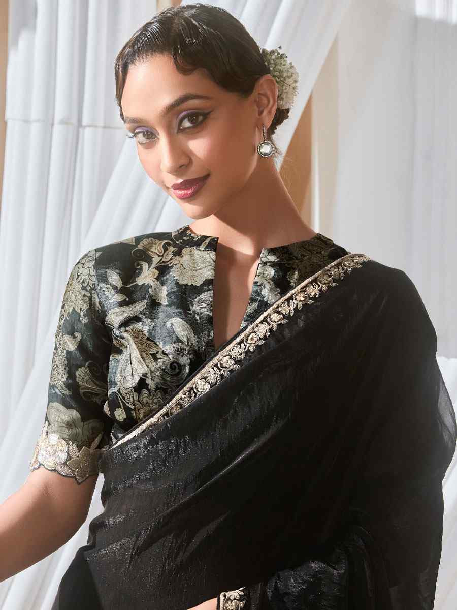 Black Silk Embroidery Traditional Bridal Reception Festival Wedding Fancy Heavy Border Saree