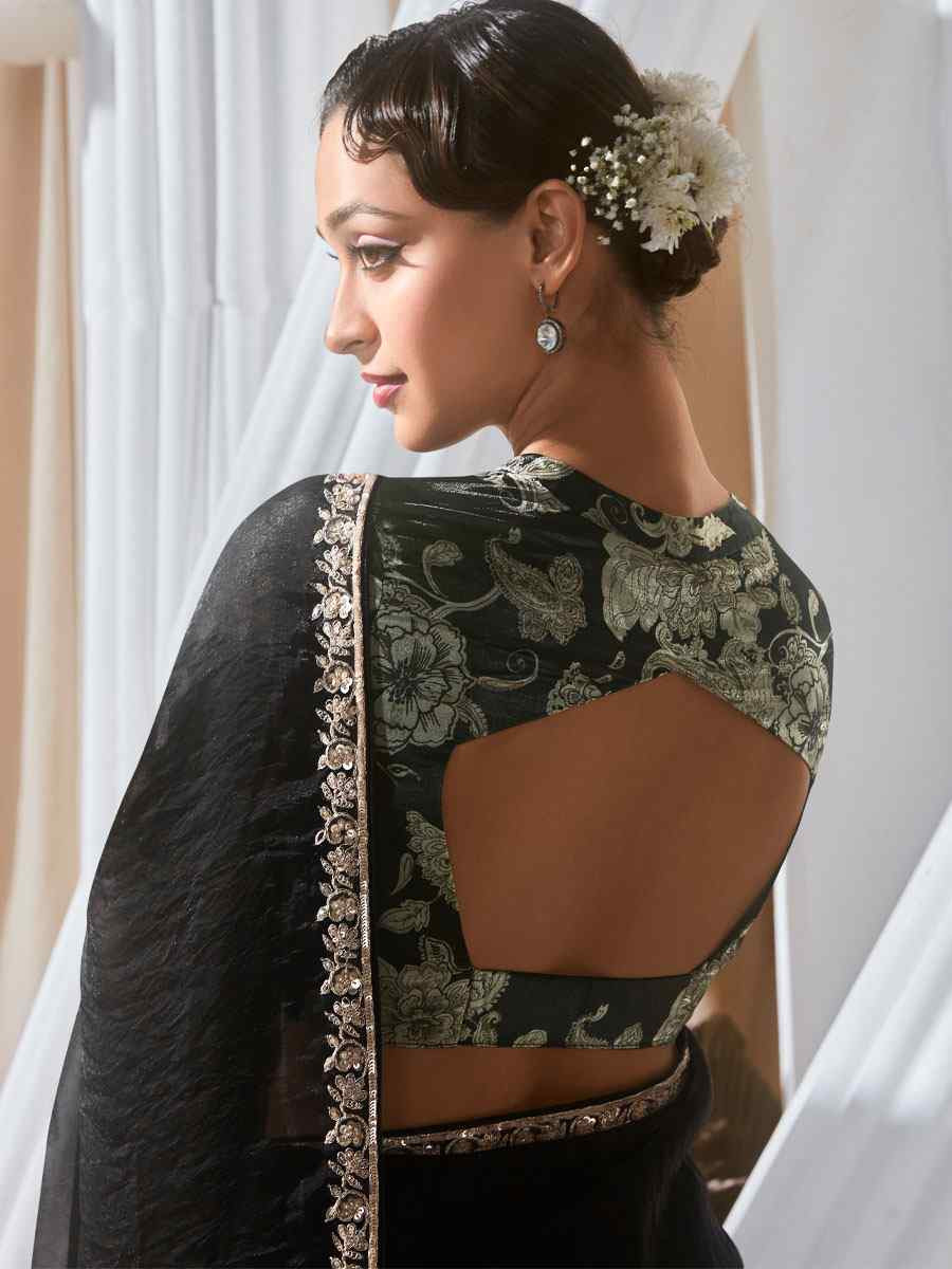 Black Silk Embroidery Traditional Bridal Reception Festival Wedding Fancy Heavy Border Saree