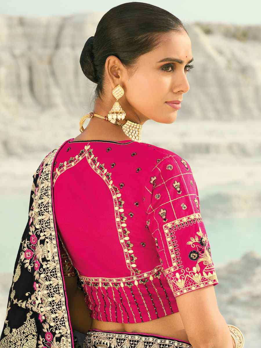 Black Silk Embroidery Traditional Bridal Reception Festival Wedding Fancy Heavy Border Saree