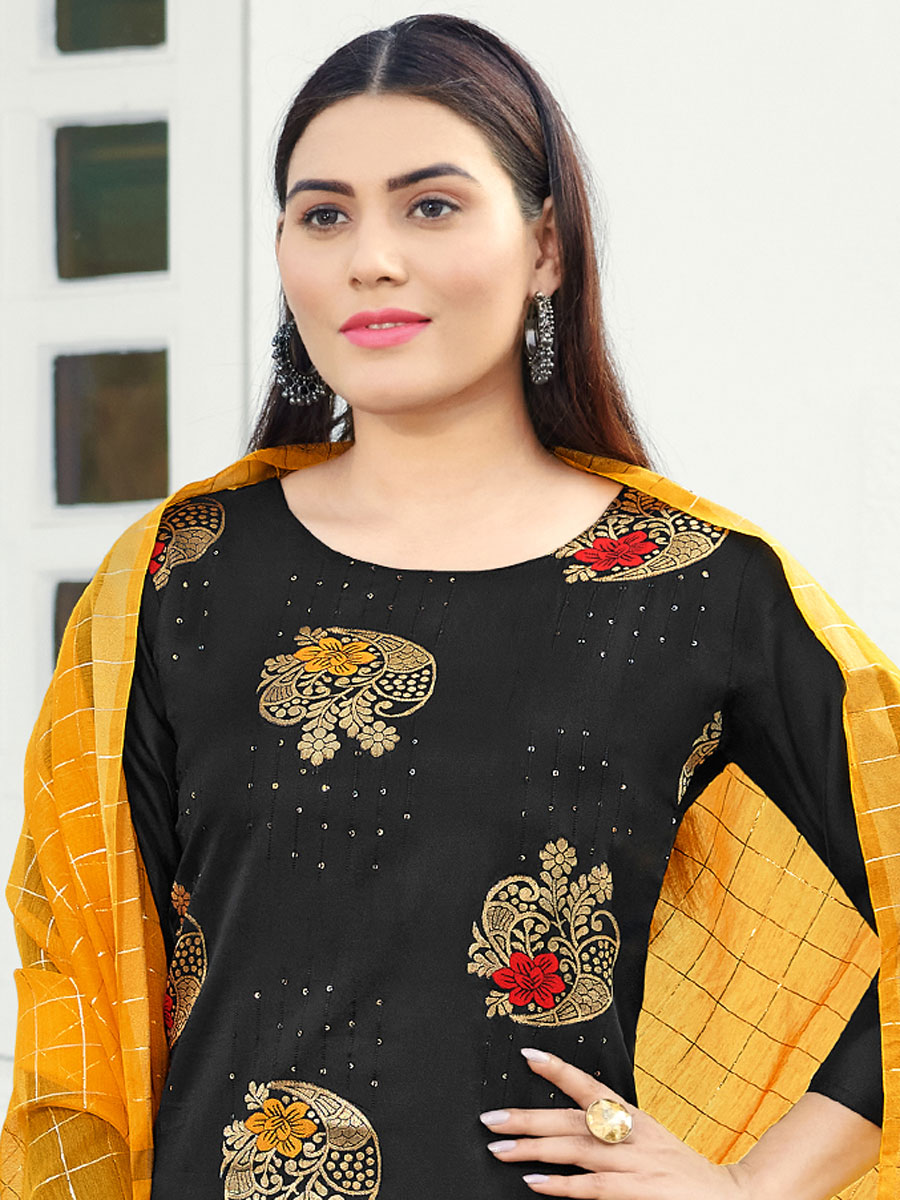 Black Silk Handwoven Festival Pant Kameez