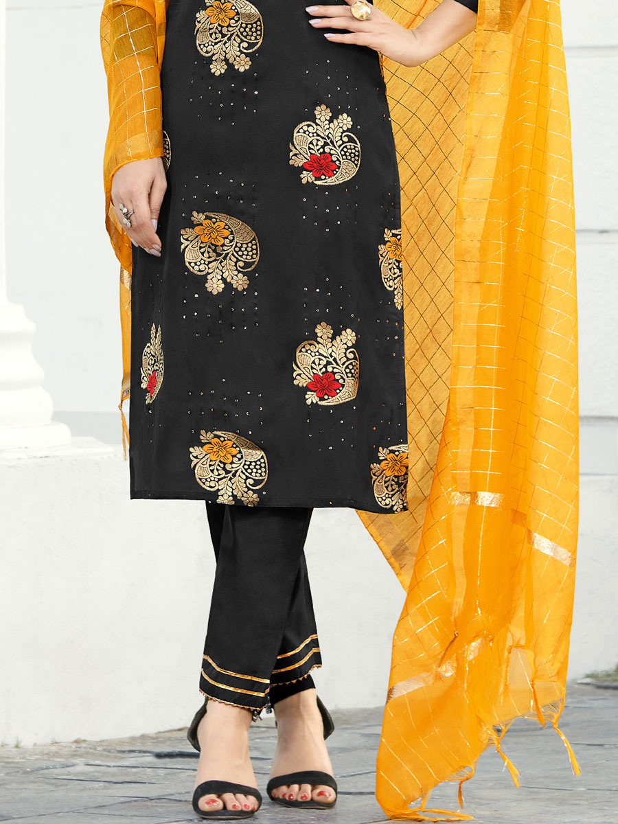 Black Silk Handwoven Festival Pant Kameez