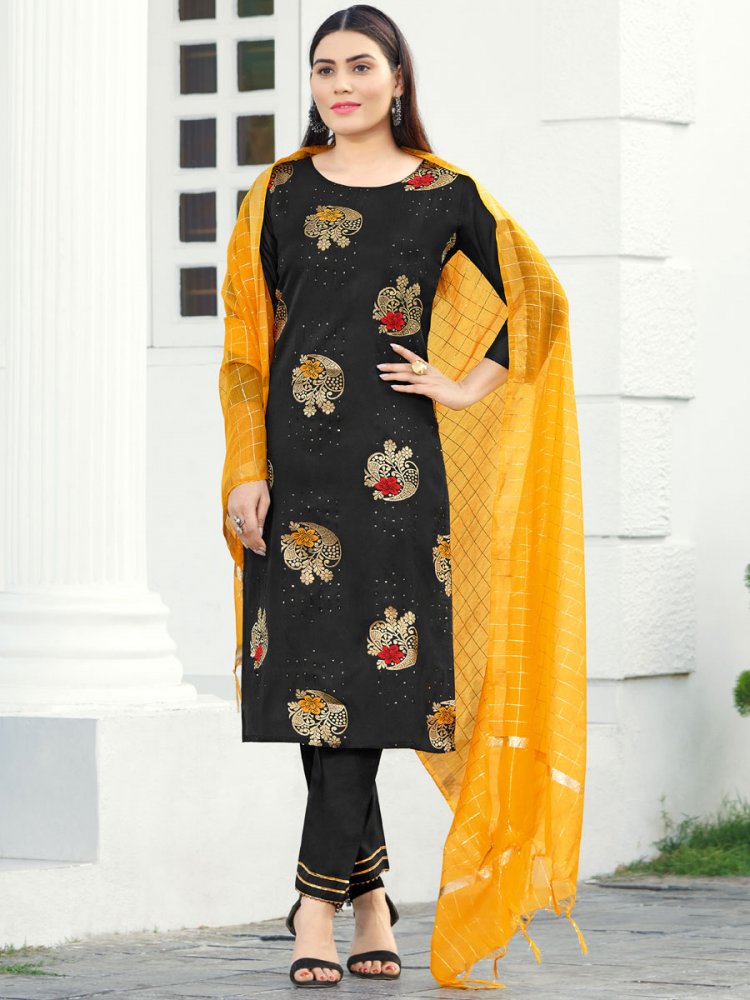 Black Silk Handwoven Festival Pant Kameez