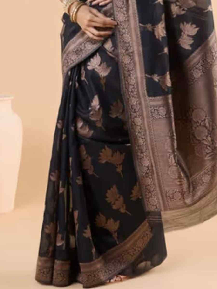 Black Silk Handwoven Festival Wedding Fancy Heavy Border Saree