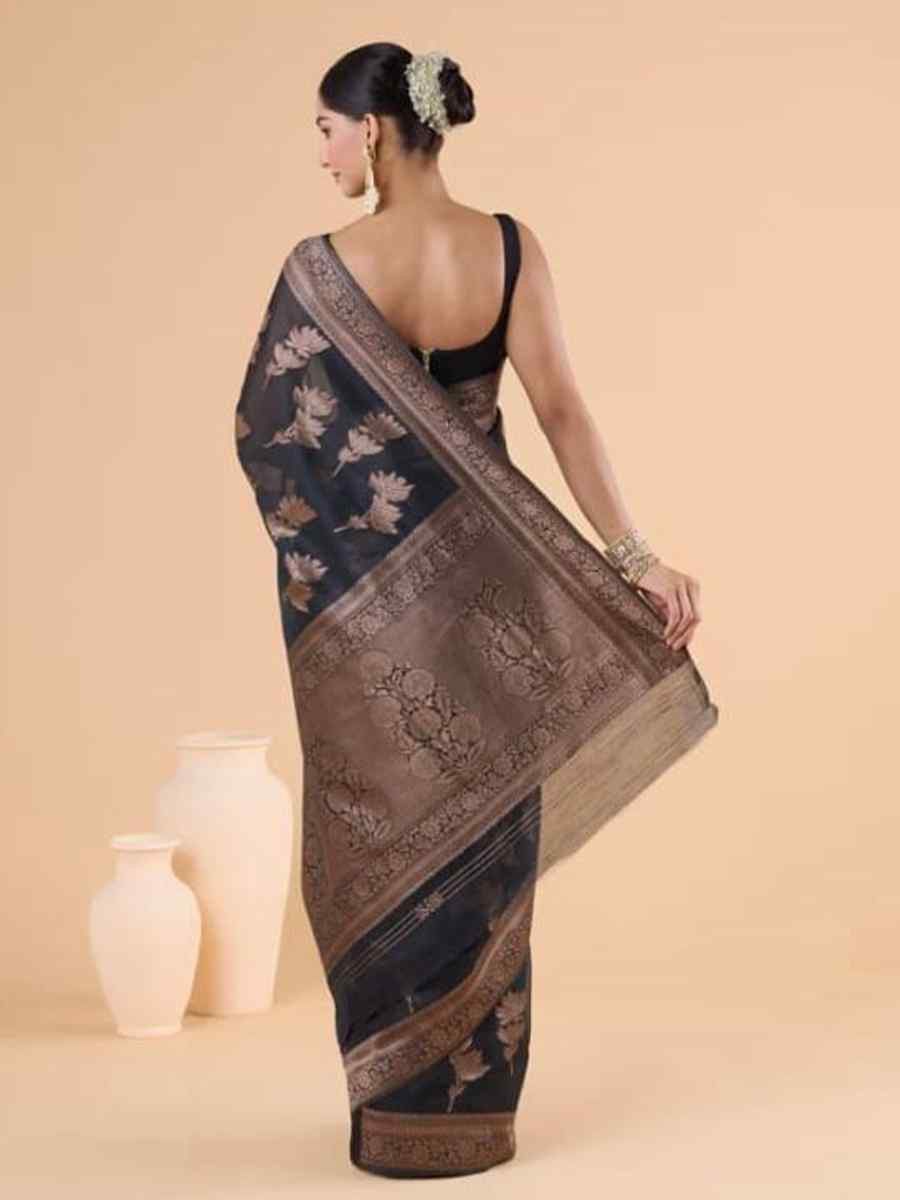 Black Silk Handwoven Festival Wedding Fancy Heavy Border Saree