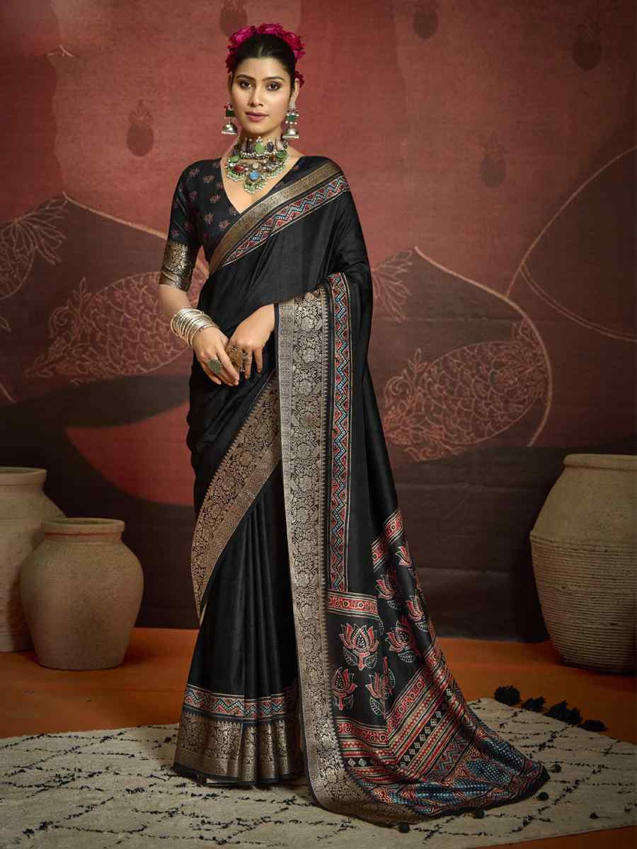 Black Silk Handwoven Festival Wedding Fancy Heavy Border Saree