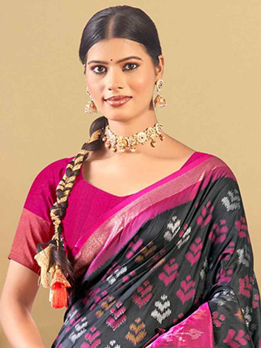 Black Silk Handwoven Festival Wedding Fancy Heavy Border Saree