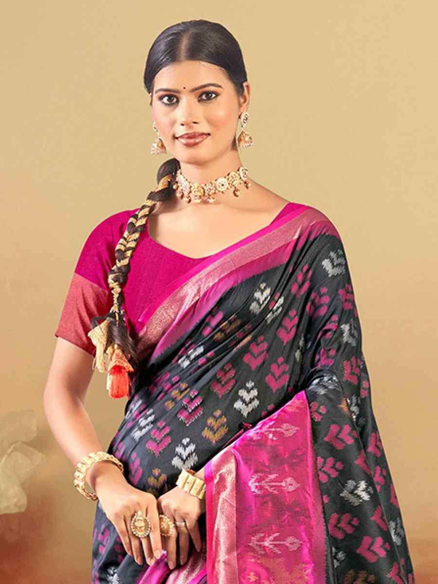 Black Silk Handwoven Festival Wedding Fancy Heavy Border Saree