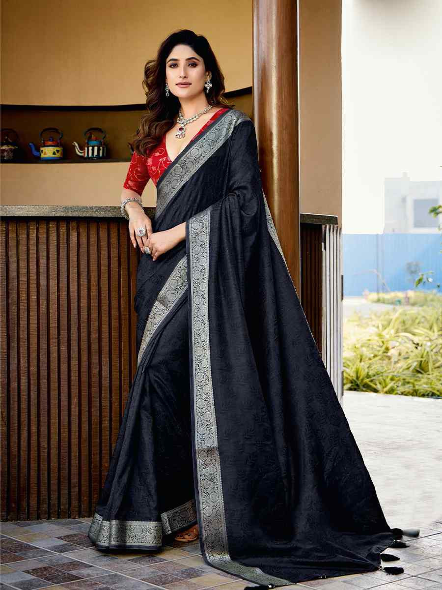 Black Silk Handwoven Festival Wedding Fancy Heavy Border Saree