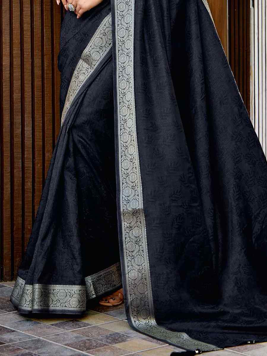 Black Silk Handwoven Festival Wedding Fancy Heavy Border Saree