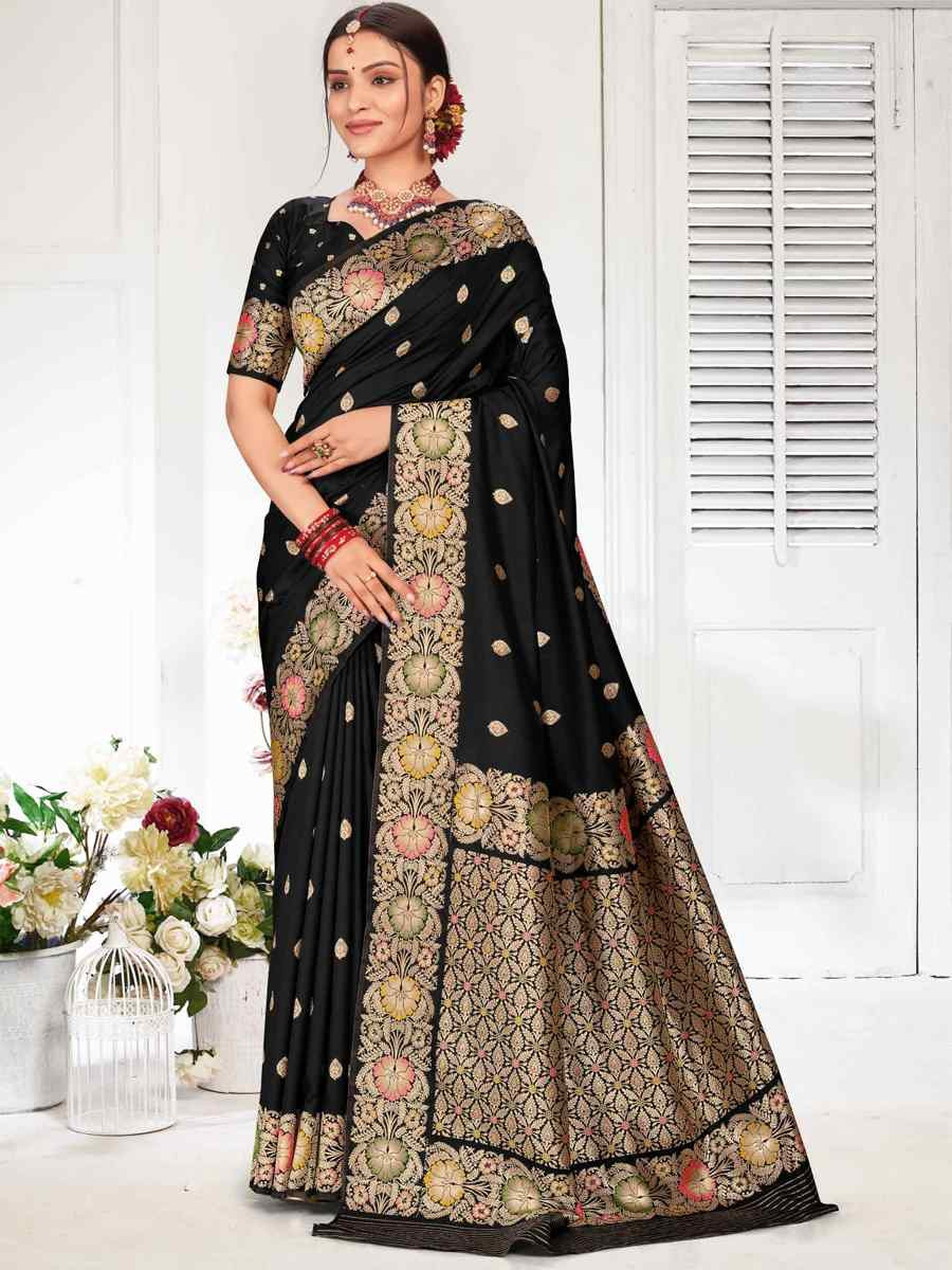 Black Silk Handwoven Festival Wedding Fancy Heavy Border Saree