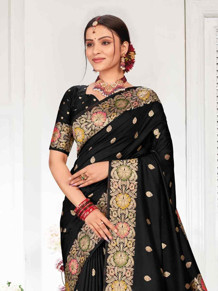 Black Silk Handwoven Festival Wedding Fancy Heavy Border Saree