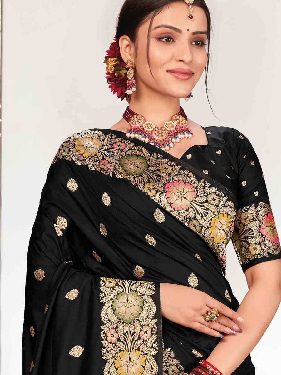 Black Silk Handwoven Festival Wedding Fancy Heavy Border Saree