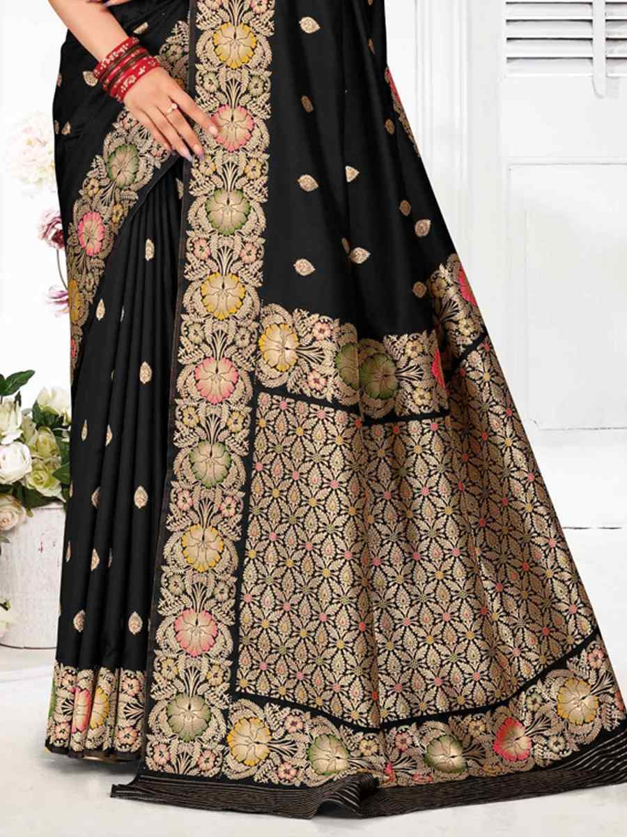 Black Silk Handwoven Festival Wedding Fancy Heavy Border Saree