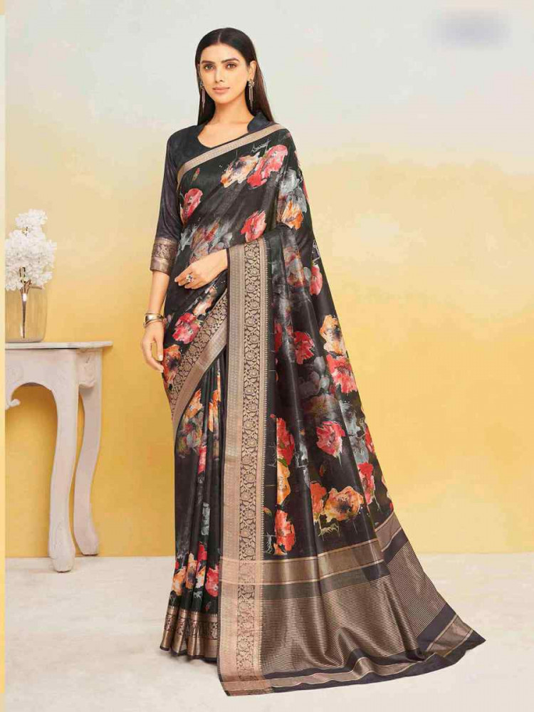 Black Silk Handwoven Festival Wedding Heavy Border Saree