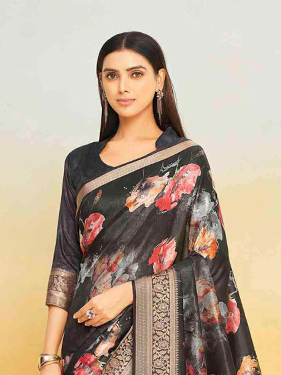 Black Silk Handwoven Festival Wedding Heavy Border Saree