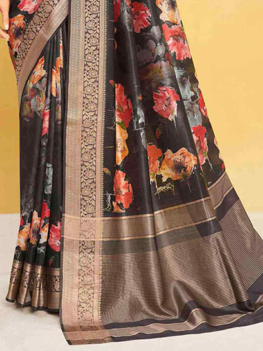 Black Silk Handwoven Festival Wedding Heavy Border Saree