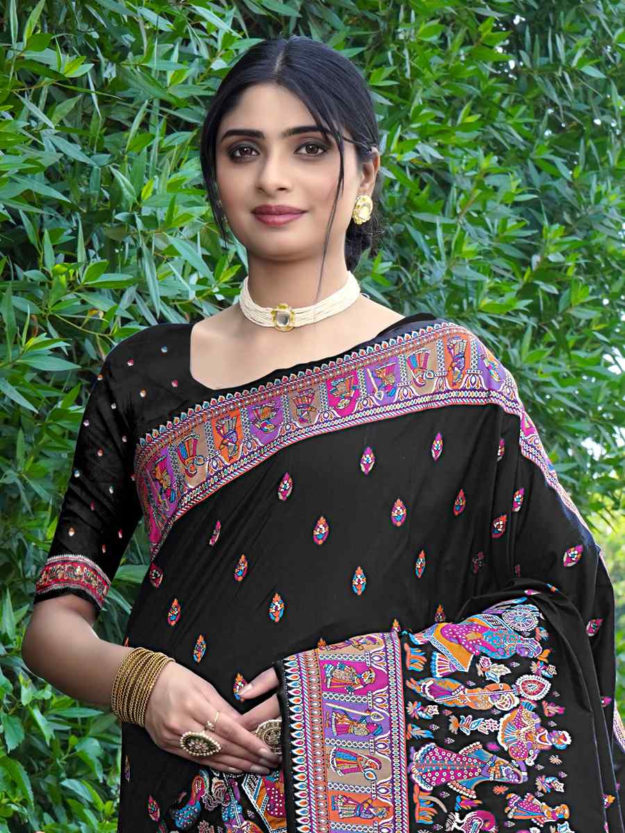 Black Silk Handwoven Wedding Festival Heavy Border Saree