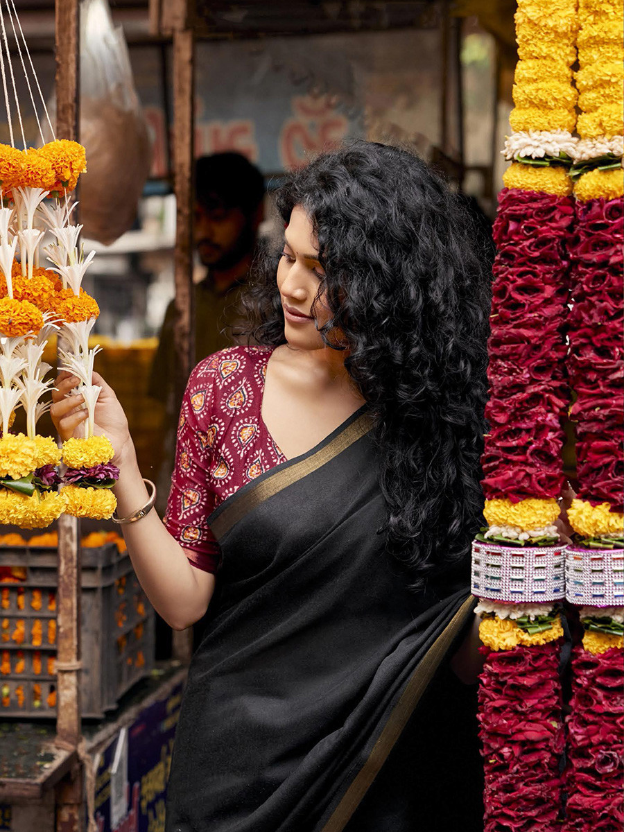 Black Silk Plain Casual Party Festival Wedding Fancy Classic Style Sarees