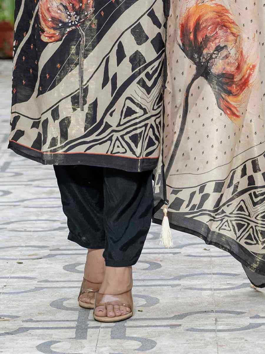 Black Silk Printed Embroidery Party Wedding Festival Casual Ready Pant Salwar Kameez