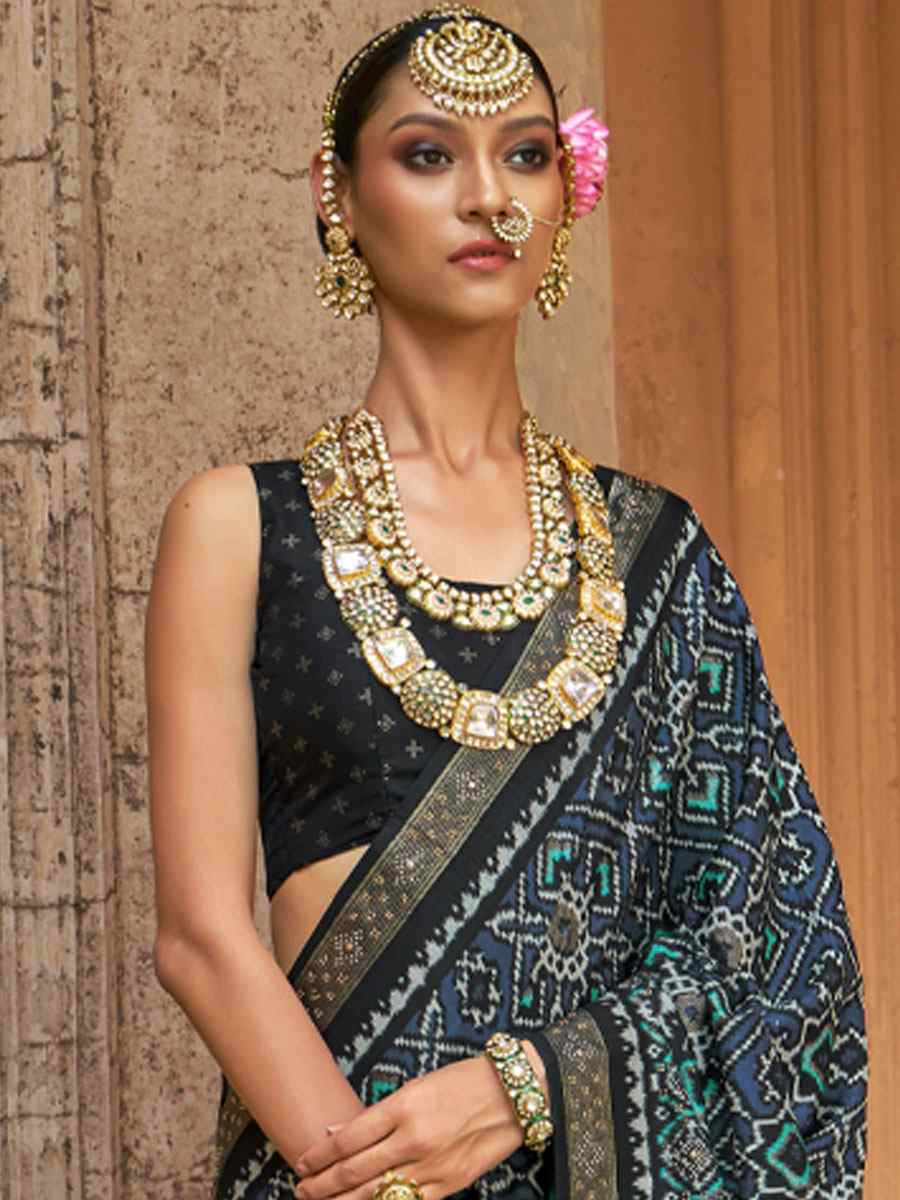 Black Silk Printed Festival Casual Wedding Cocktail Party Fancy Classic Heavy Border Saree