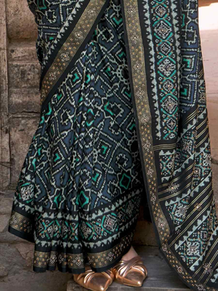 Black Silk Printed Festival Casual Wedding Cocktail Party Fancy Classic Heavy Border Saree