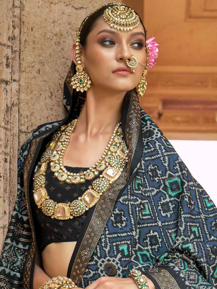 Black Silk Printed Festival Casual Wedding Cocktail Party Fancy Classic Heavy Border Saree