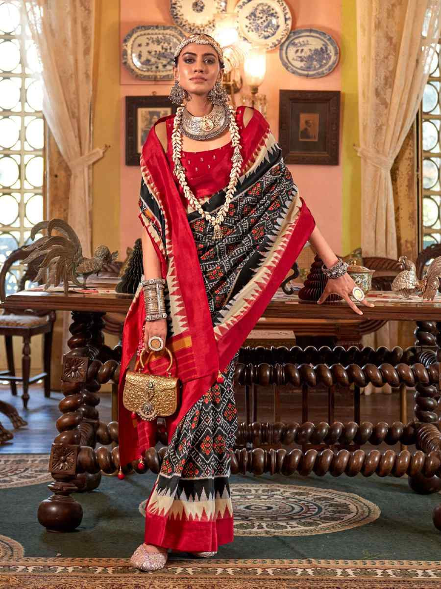 Black Silk Printed Festival Wedding Fancy Heavy Border Saree