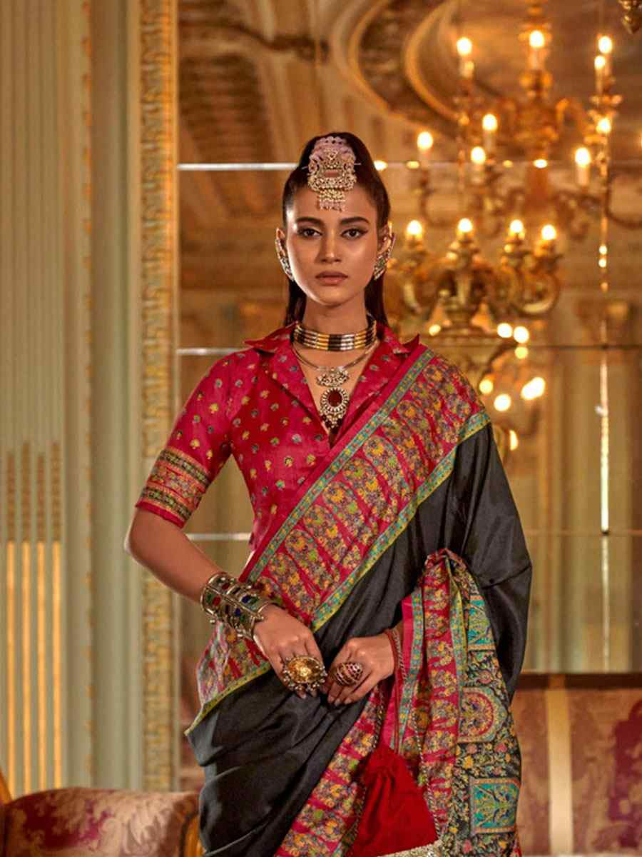 Black Silk Printed Festival Wedding Fancy Heavy Border Saree