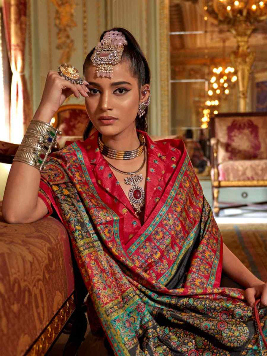 Black Silk Printed Festival Wedding Fancy Heavy Border Saree