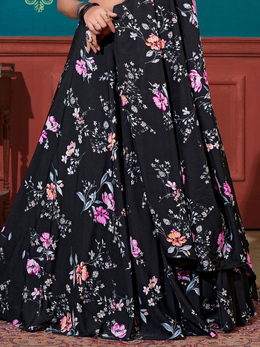 Black Silk Printed Party Lehenga Choli