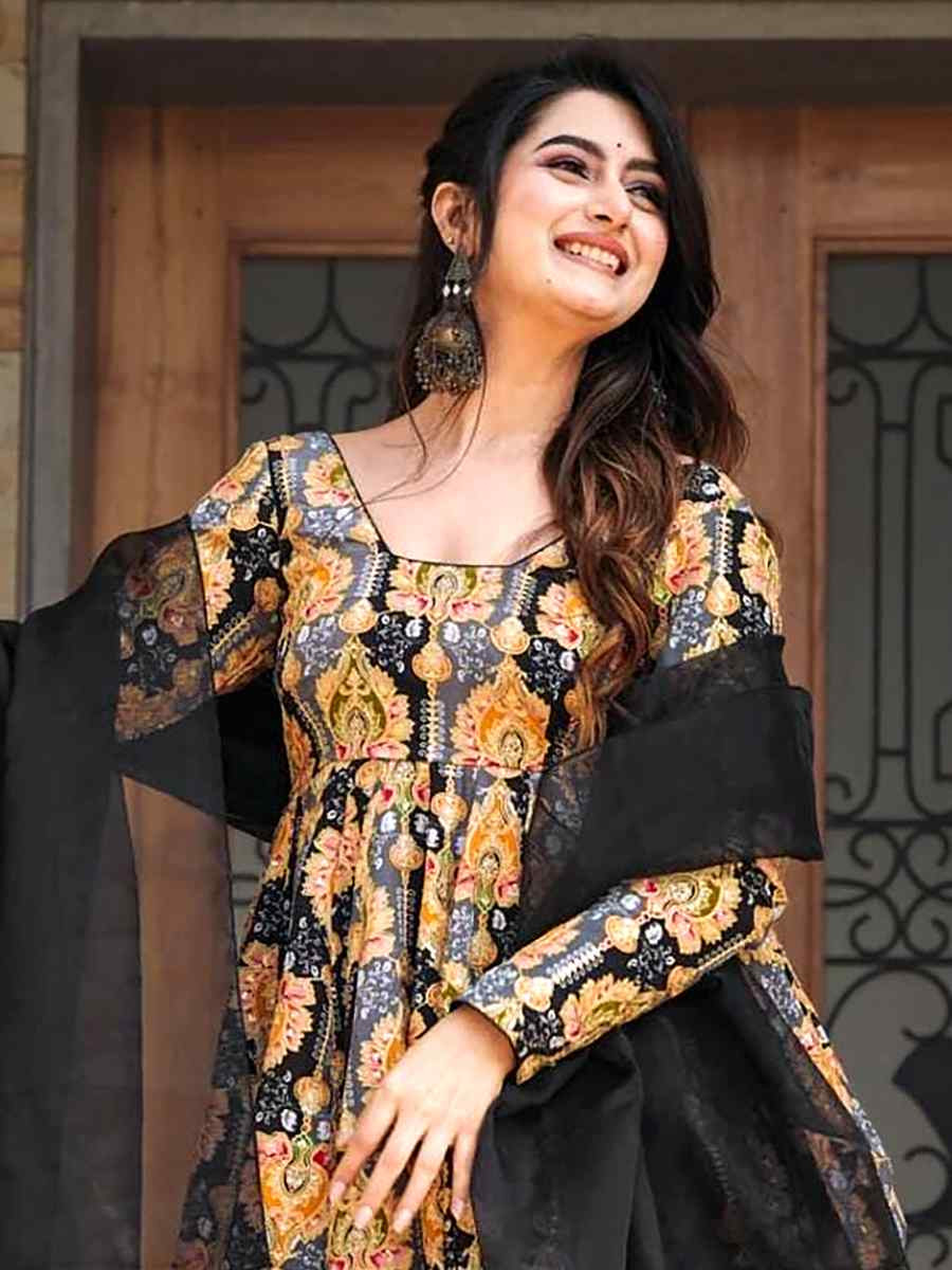 Black Silk Printed Party Wedding Festival Casual Ready Palazzo Pant Salwar Kameez