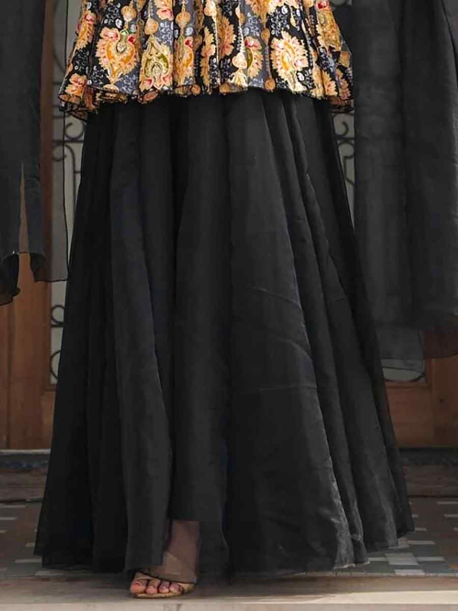 Black Silk Printed Party Wedding Festival Casual Ready Palazzo Pant Salwar Kameez