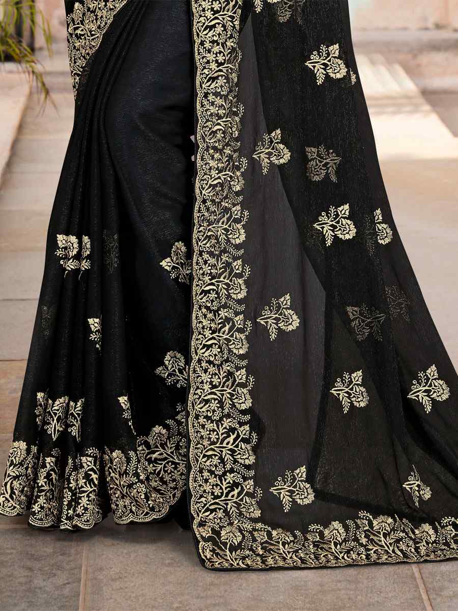 Black Silk Simmer Embroidered Wedding Festival Heavy Border Saree