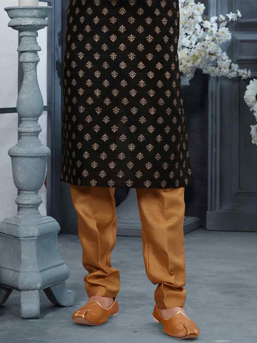 Black Silk Woven Festival Party Kurta