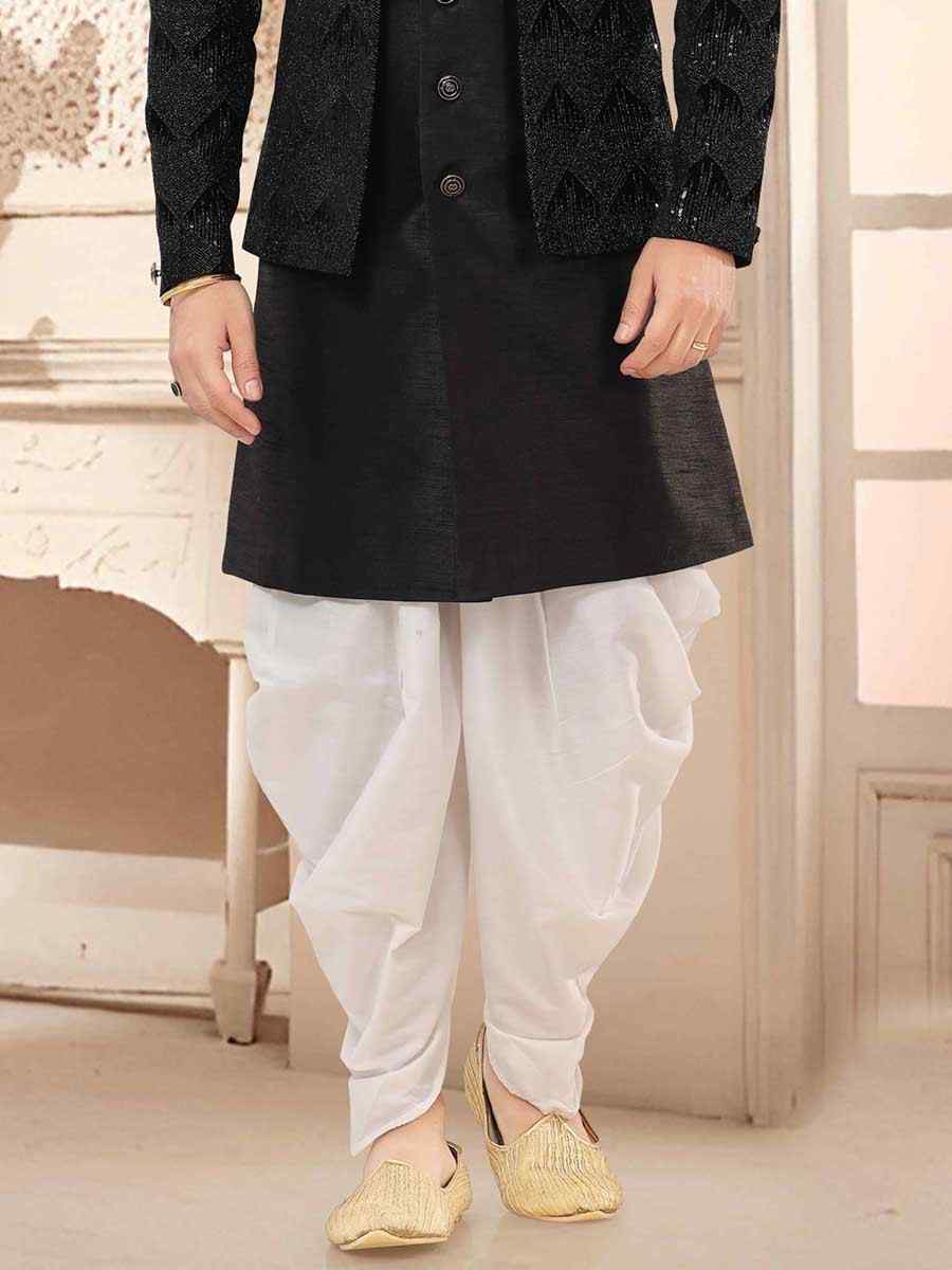 Black Silk Woven Festival Wedding Kurta