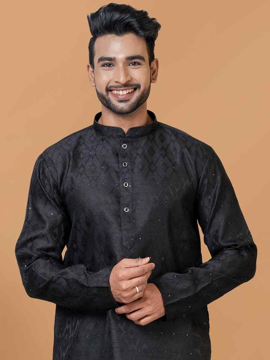 Black Silk Woven Festival Wedding Sherwani