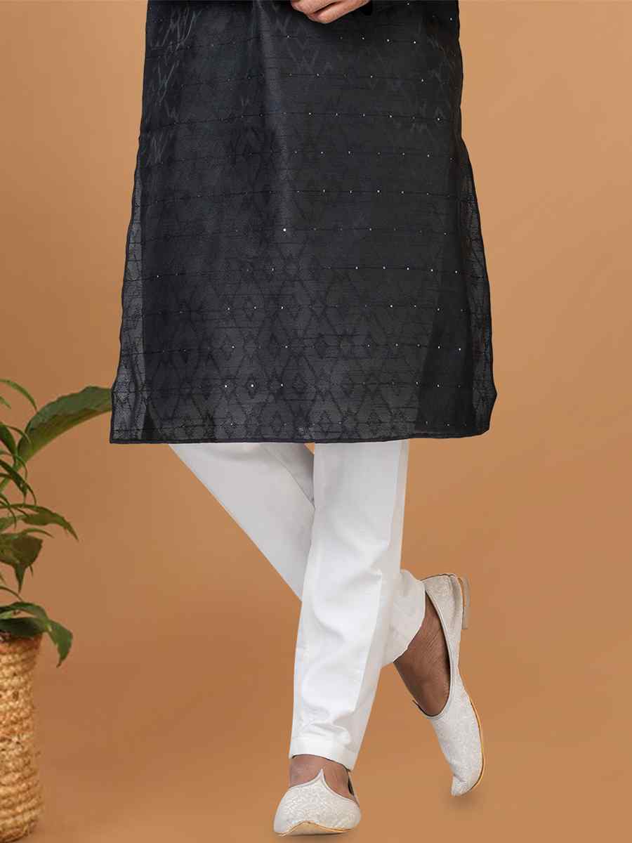 Black Silk Woven Festival Wedding Sherwani