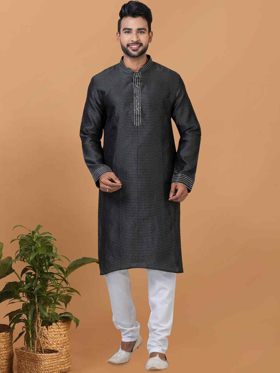 Black Silk Woven Festival Wedding Sherwani