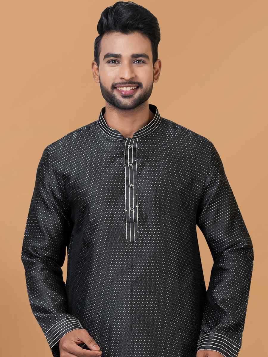 Black Silk Woven Festival Wedding Sherwani