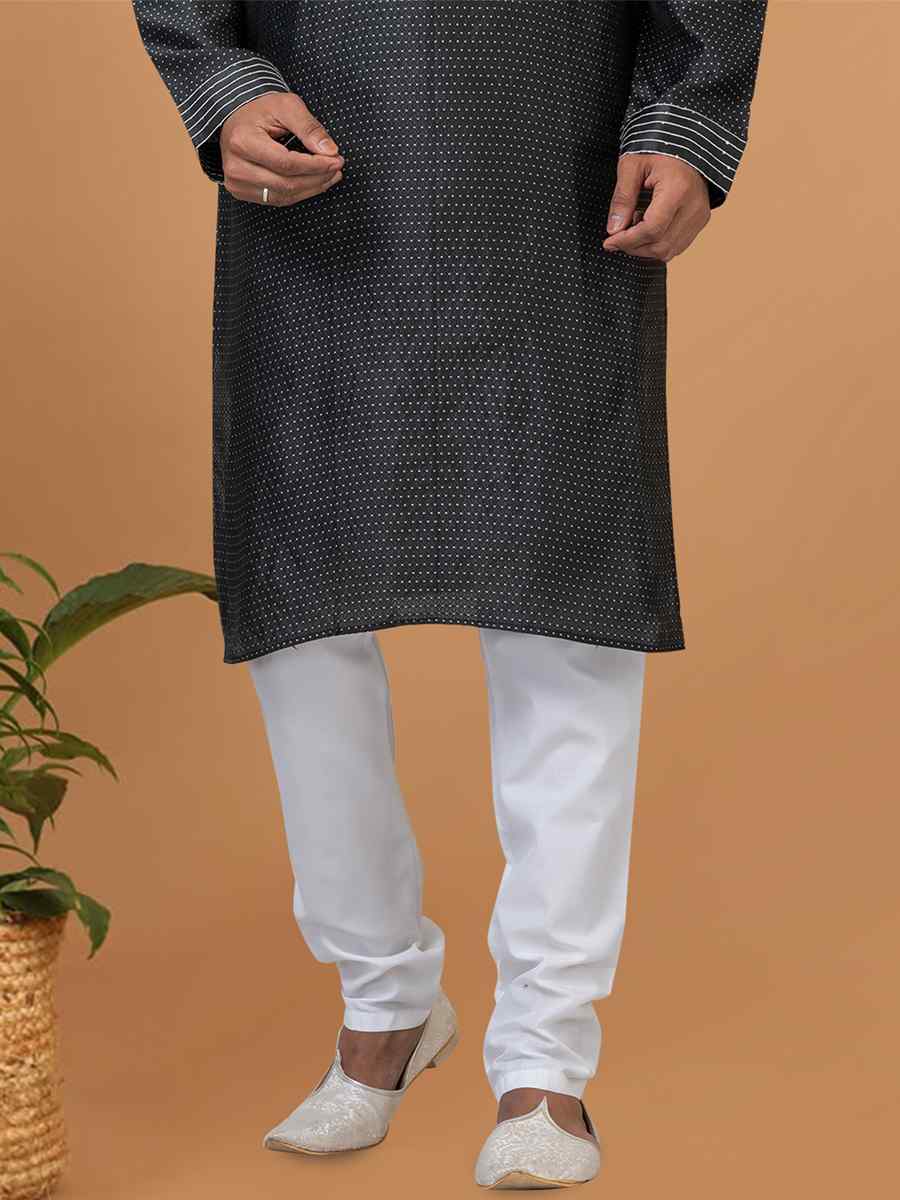 Black Silk Woven Festival Wedding Sherwani
