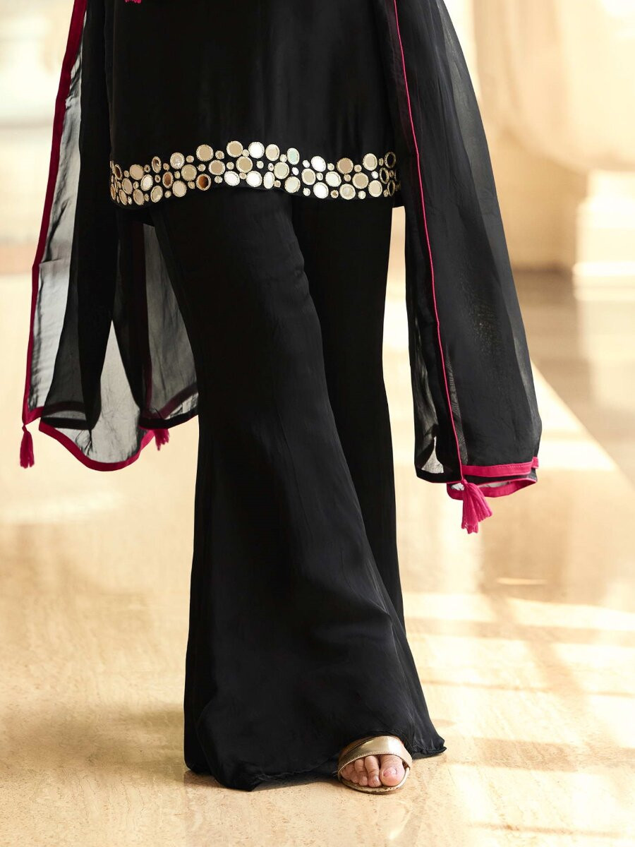 Black Simmer Mirror Work Wedding Party Festival Casual Ready Palazzo Pant Salwar Kameez