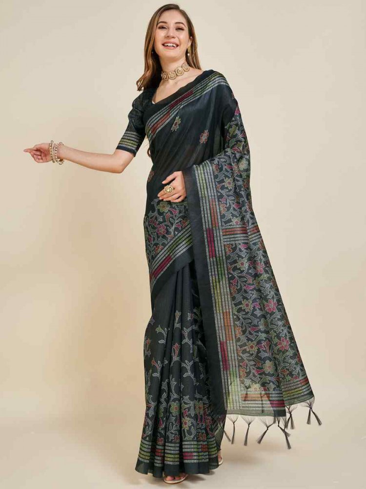 Black Sofi Silk Handwoven Casual Festival Classic Style Saree