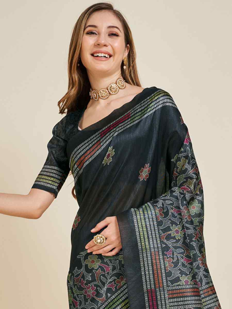 Black Sofi Silk Handwoven Casual Festival Classic Style Saree