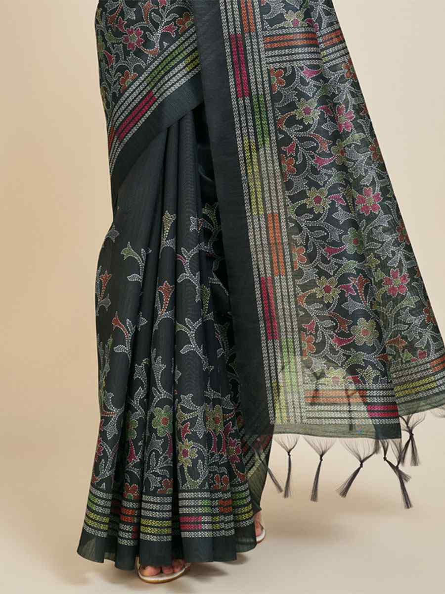 Black Sofi Silk Handwoven Casual Festival Classic Style Saree