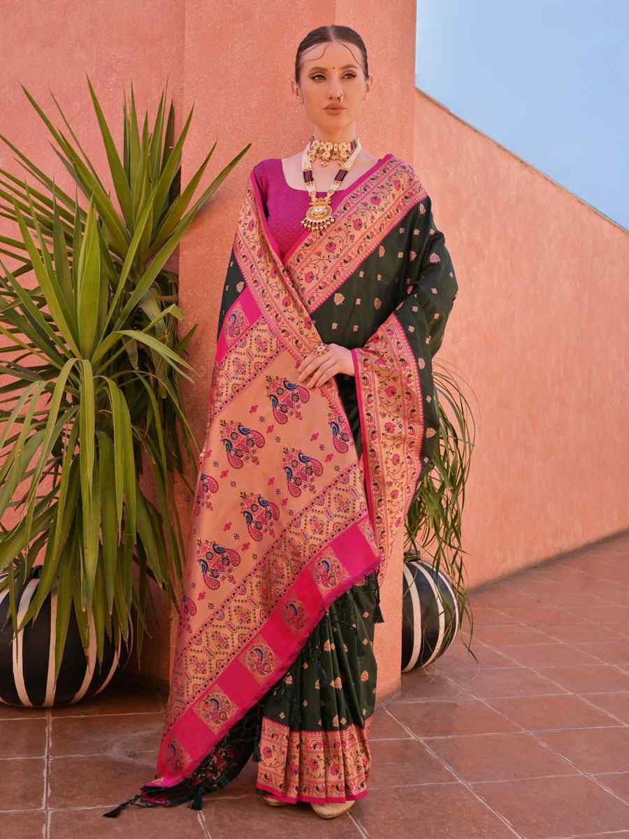 Black Soft Banarasi Silk Handwoven Casual Reception Festival Wedding Fancy Heavy Border Saree