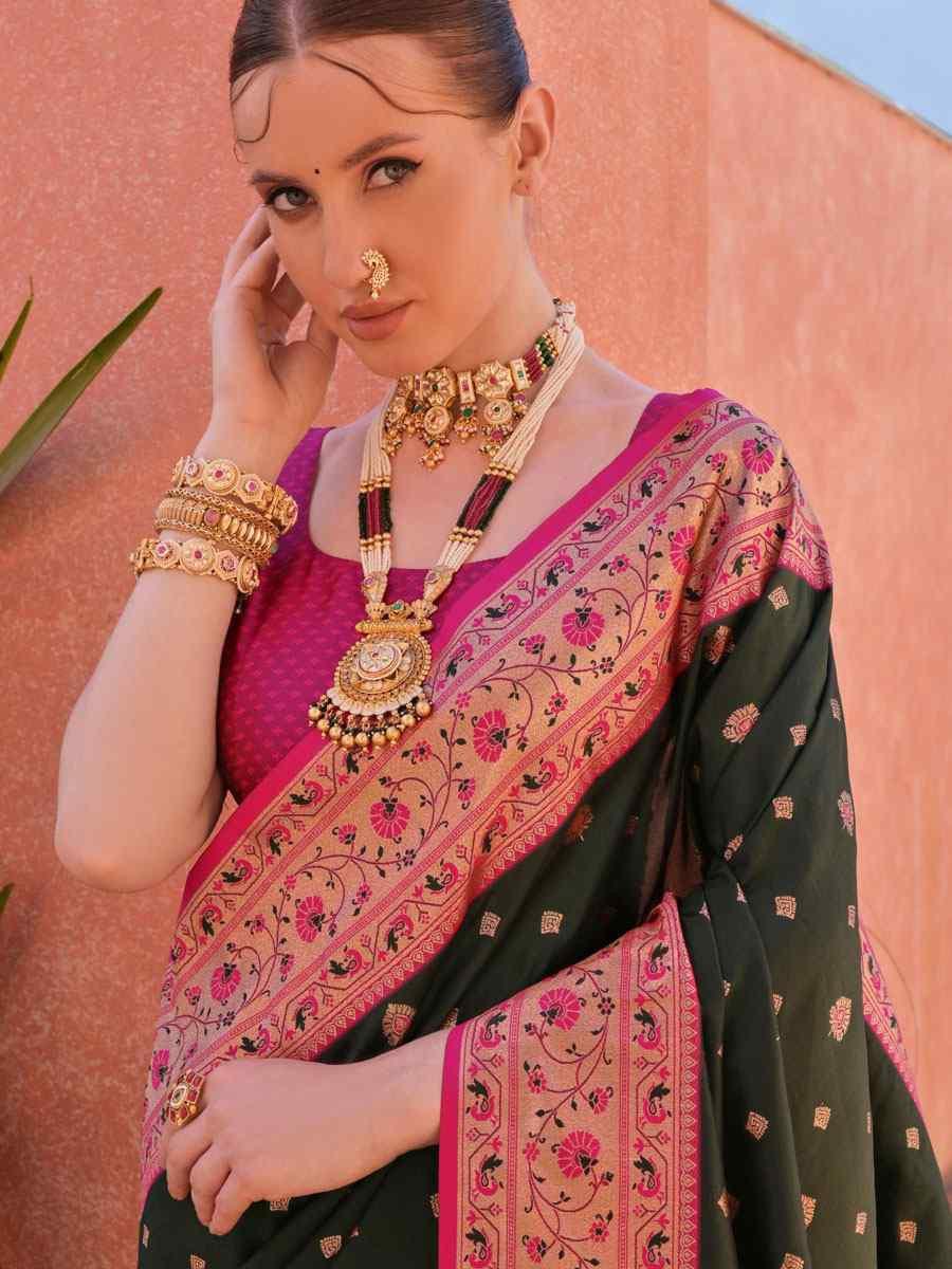 Black Soft Banarasi Silk Handwoven Casual Reception Festival Wedding Fancy Heavy Border Saree