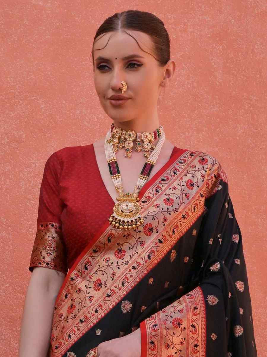 Black Soft Banarasi Silk Handwoven Casual Reception Festival Wedding Fancy Heavy Border Saree